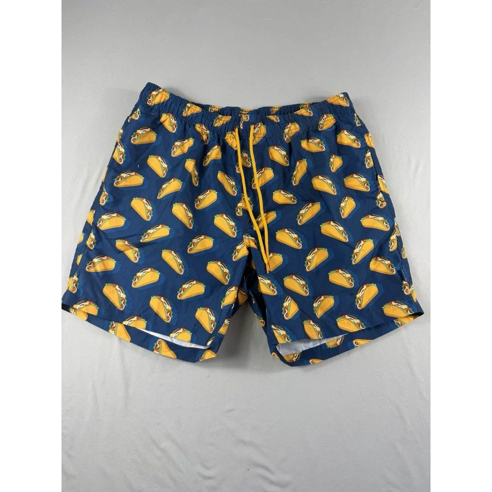 Hot Coals brand blue swim trunks shorts, taco aop, men's xl